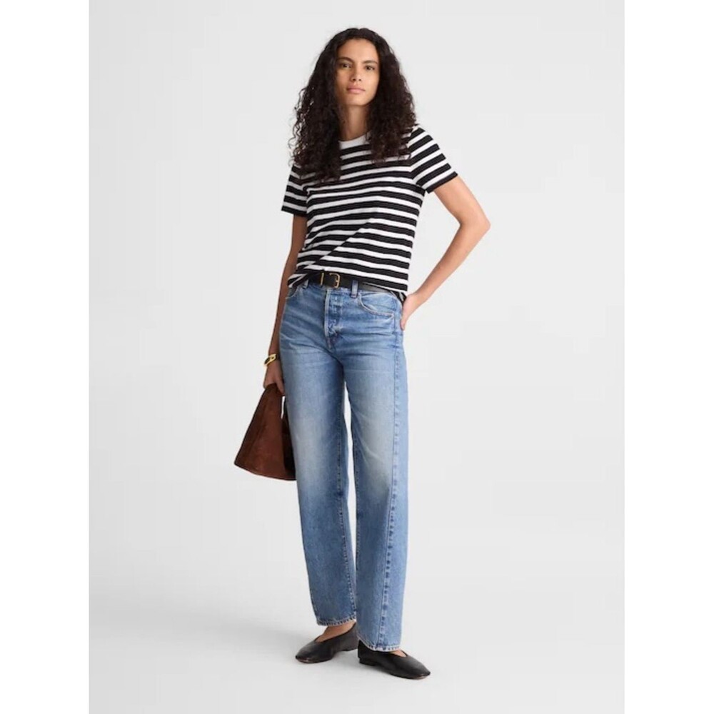 Madewell The Perfect Crewneck Tee in Allday Jersey Size Small Black Striped - Picture 3 of 9